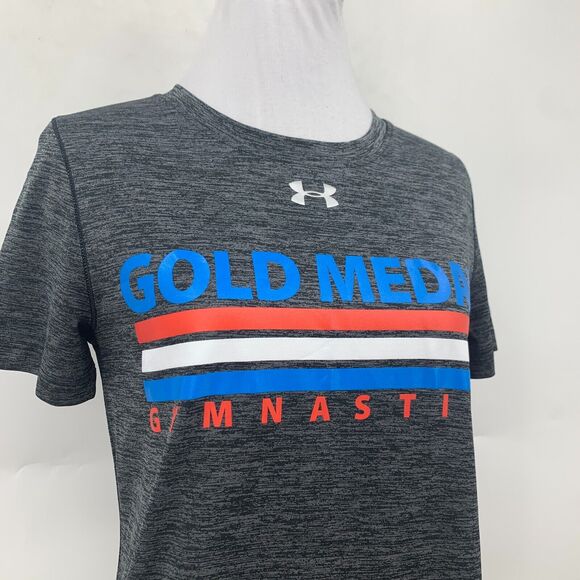 Under Armour Gold Medal Gymnastics T Shirt Womens XS Gray HeatGear UA Locker Tee - Picture 3 of 13